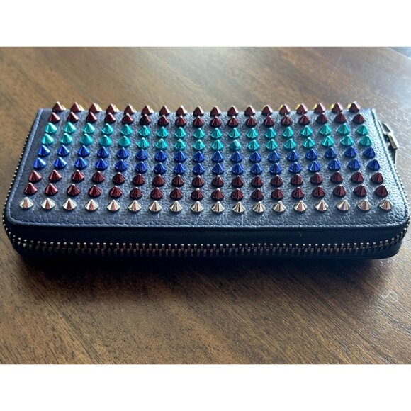 Christian Louboutin | Calf Leather Multi Rainbow Metal Spikes Panettone Wallet - Picture 2 of 16